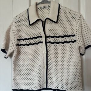 NWOT - Abercrombie & Fitch Cream and Black Knit/Crochet Cardigan/Collared Shirt